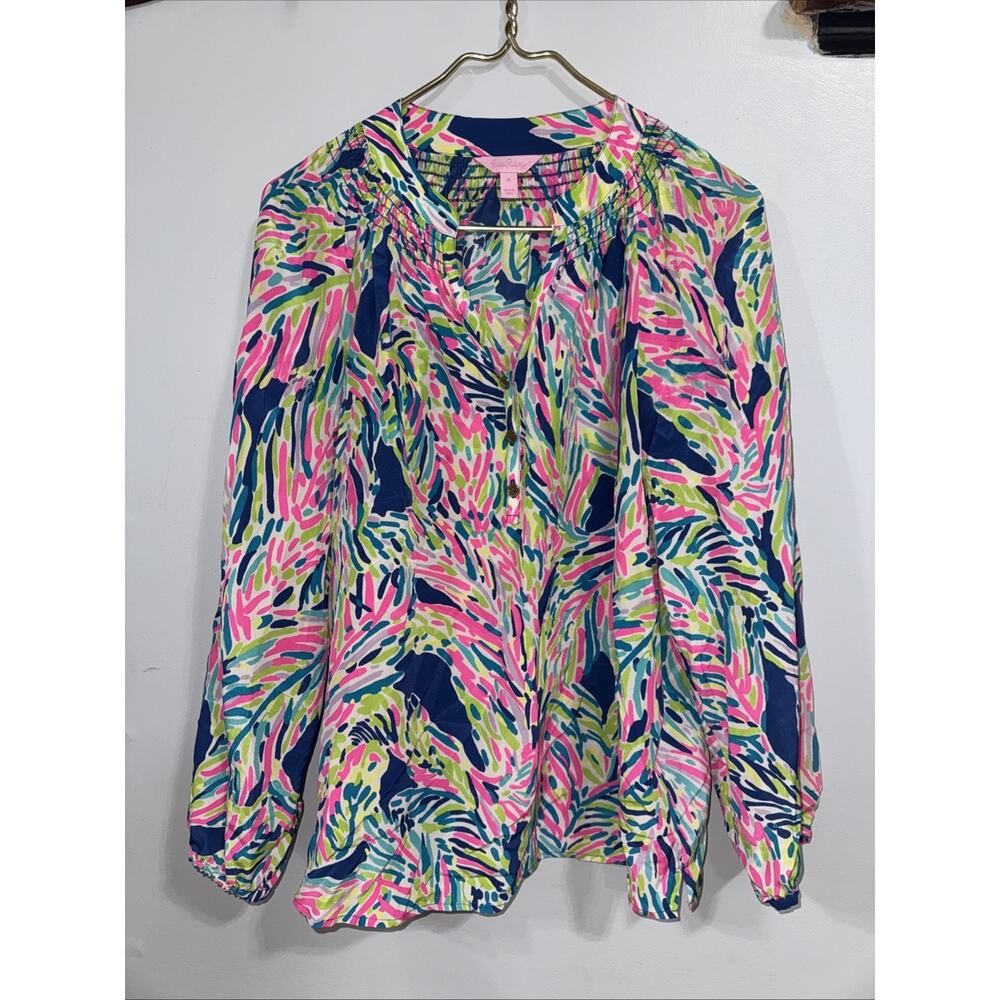 Lilly Pulitzer Multicolor Tropical Print Blouse - Pink, Navy, Lime